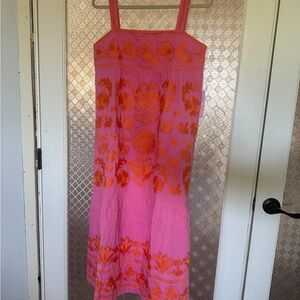 Pink and Orange Midi Dress